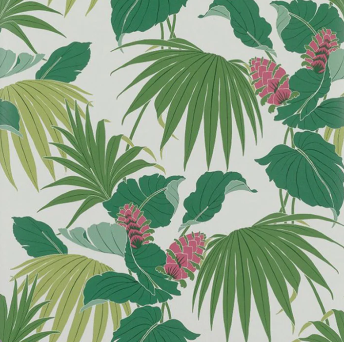 Osborne and Little: Vernazza Pattern W7217-04 in Ivory/Emerald/Pink (PRICE IS FOR 6 ROLLS + Shipping)