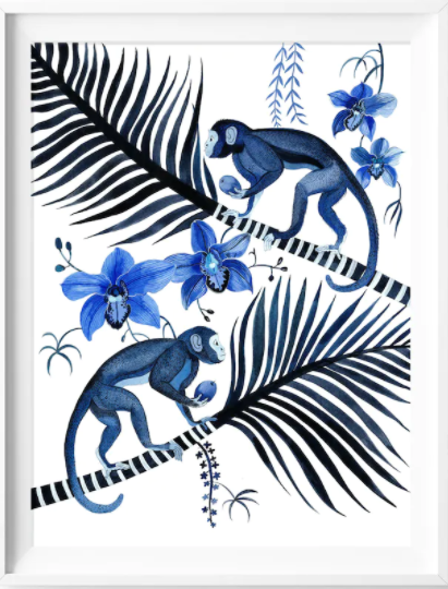 "Blue Monkeys, Cymbidium Orchids & Palms" by Sally Browne - Trellis Home