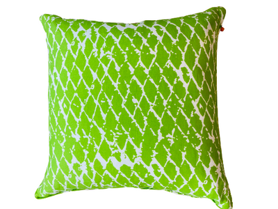 Lime Green and White Linen Pillow