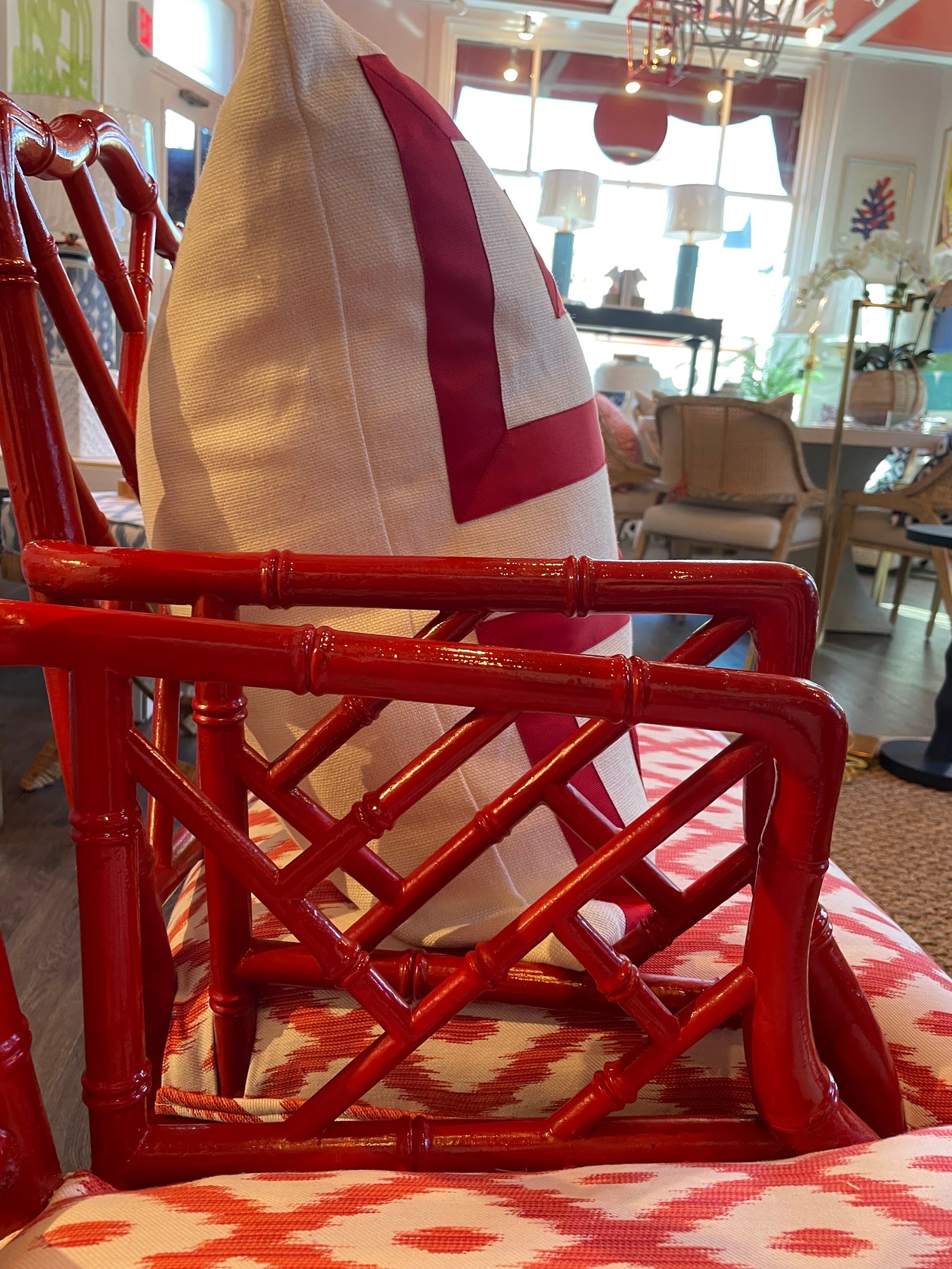 Vintage Chinese Chippendale Styled Red Lacquer Armchair