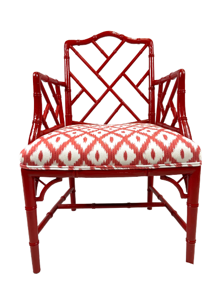 Vintage Chinese Chippendale Styled Red Lacquer Armchair