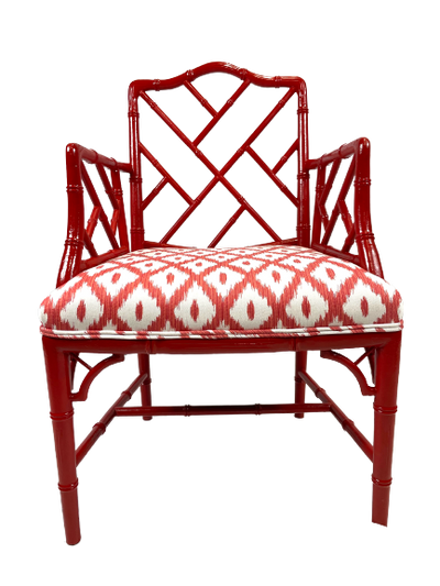 Vintage Chinese Chippendale Styled Red Lacquer Armchair