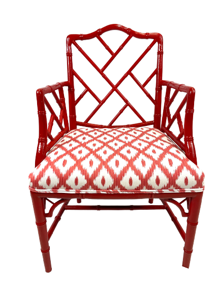 Vintage Chinese Chippendale Styled Red Lacquer Armchair