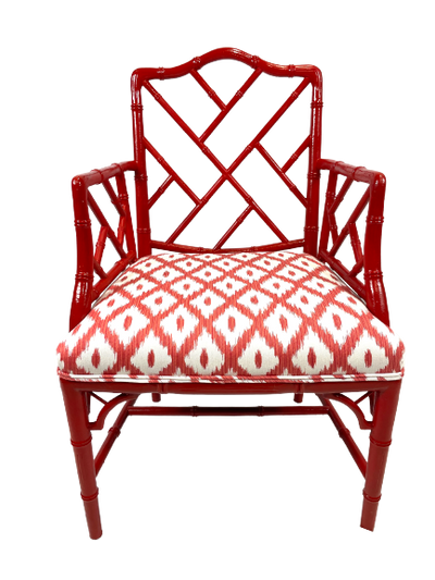 Vintage Chinese Chippendale Styled Red Lacquer Armchair