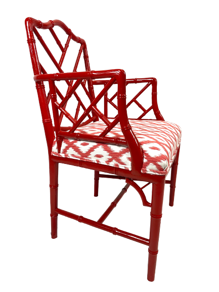 Vintage Chinese Chippendale Styled Red Lacquer Armchair