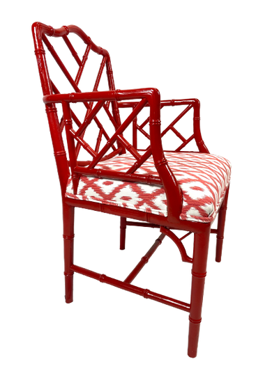 Vintage Chinese Chippendale Styled Red Lacquer Armchair