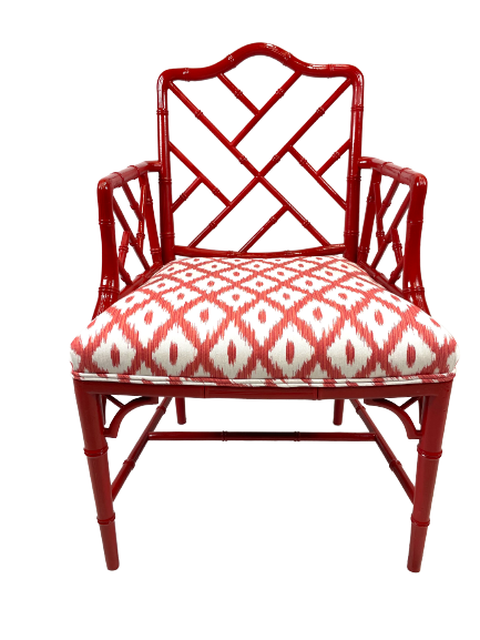 Vintage Chinese Chippendale Styled Red Lacquer Armchair