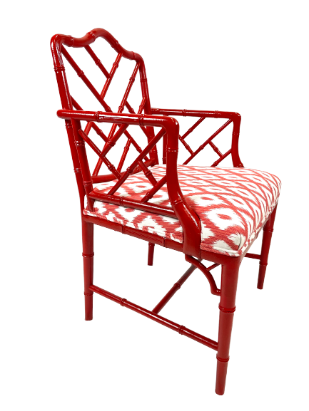 Vintage Chinese Chippendale Styled Red Lacquer Armchair