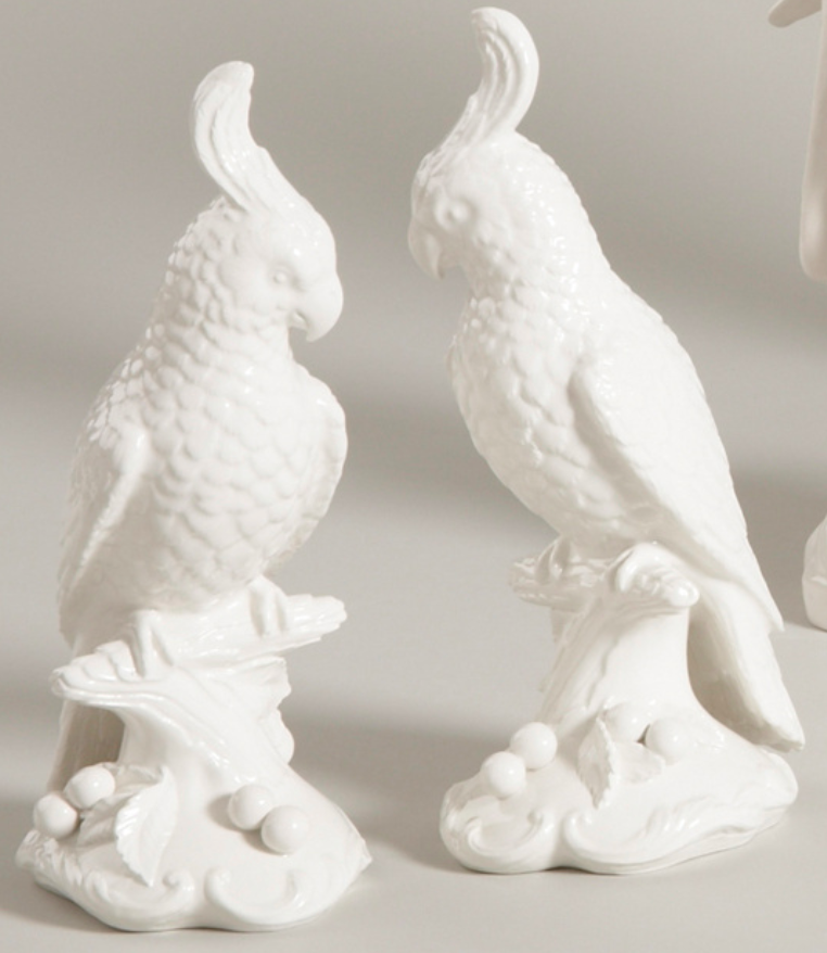 Pair of White Ceramic Cockatoos - Trellis Home