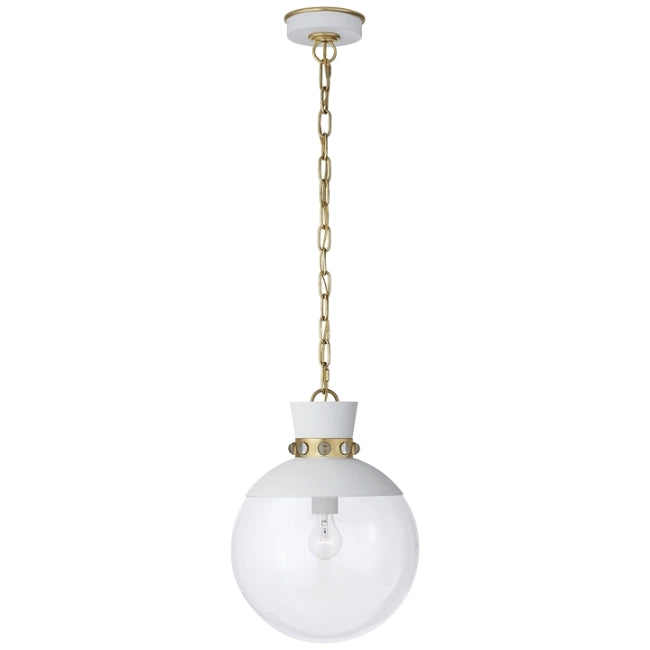 Lucia Pendant in Matte White and Gild with Clear Glass - Medium