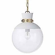 Lucia Pendant in Matte White and Gild with Clear Glass - Medium