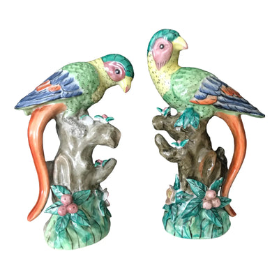 Vintage Ceramic Long Tail Parrots - Sold as Pair
