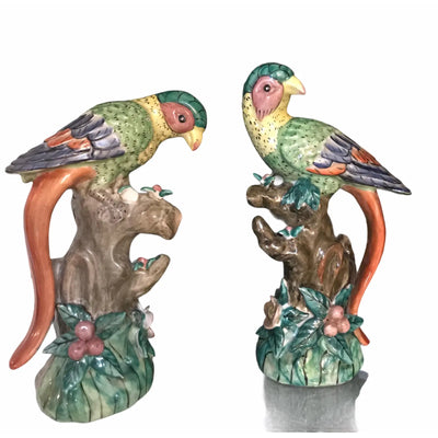 Vintage Ceramic Long Tail Parrots - Sold as Pair